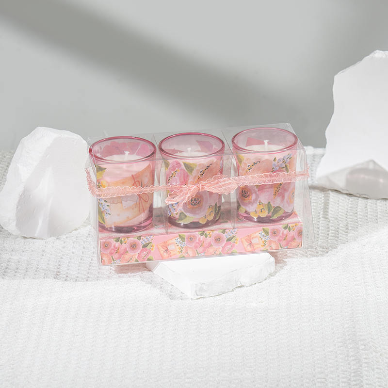 Moederdag klassieke kleine ronde glazen beker geurkaarsen 3PCS set-eco sojakaarsenfabrikant