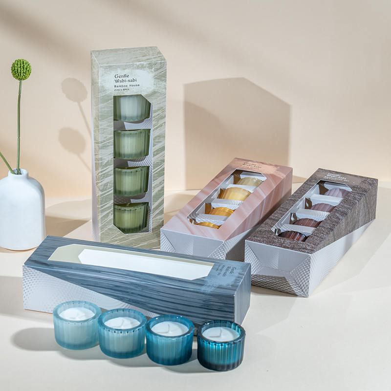 Set van 4 verticaal gestreepte kleine dwergglazen kaarsbekers