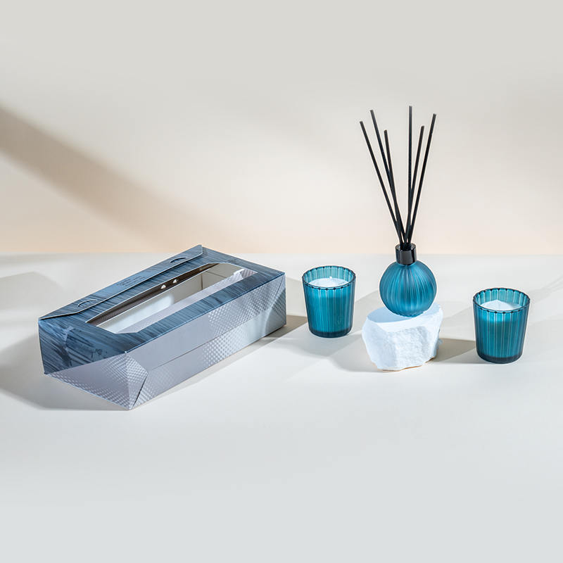 Verticaal gestreepte kleine glaasjes geurkaarsen X2 Verticale streep kleine bol vluchtige rietverspreiderfles