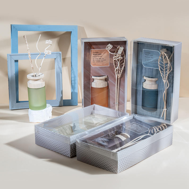 Hoge cilindrische glazen fles, premium rietverspreider met houten stok-aromaverspreider