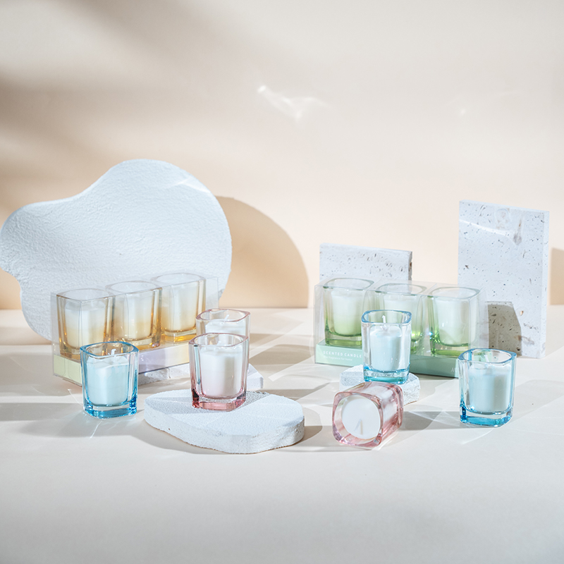 3-delige vierkante kaarsenset met kleurverloop