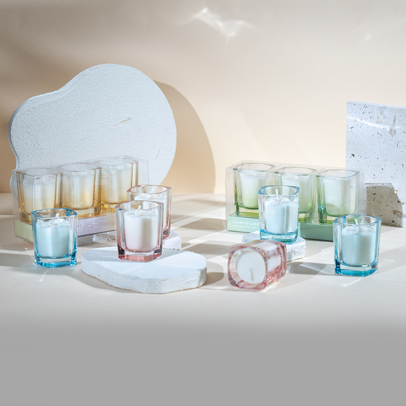 3-delige vierkante kaarsenset met kleurverloop