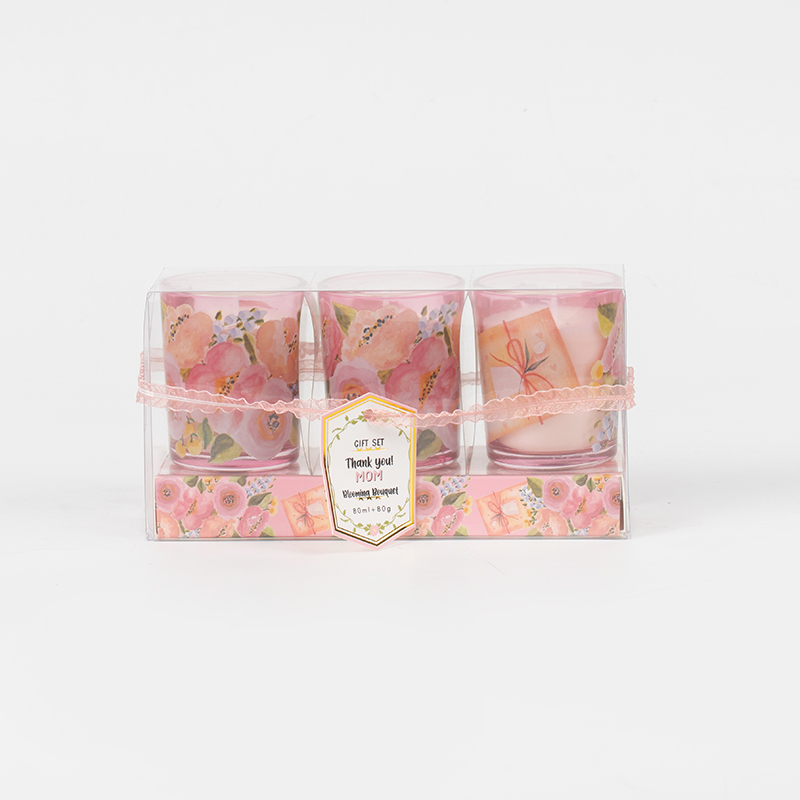 Moederdag klassieke kleine ronde glazen beker geurkaarsen 3PCS set-eco sojakaarsenfabrikant