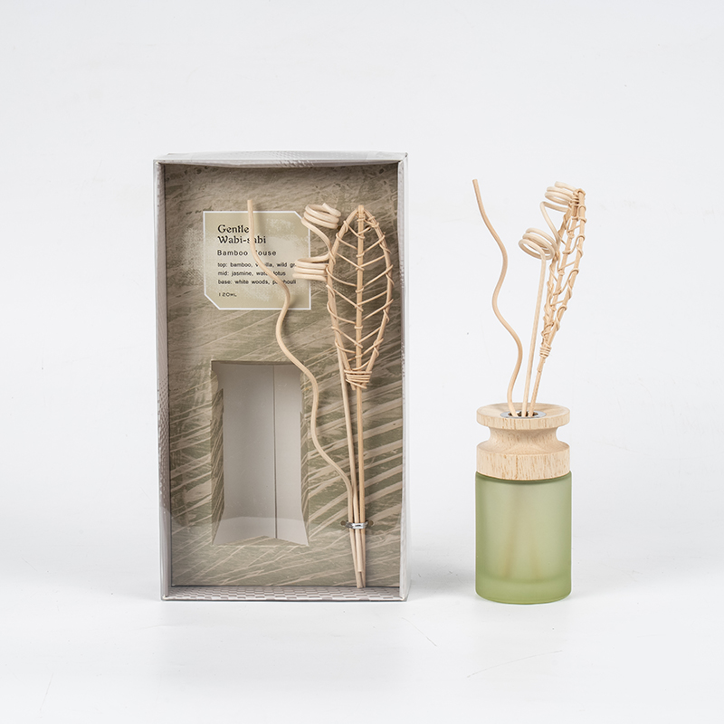 Hoge cilindrische glazen fles, premium rietverspreider met houten stok-aromaverspreider